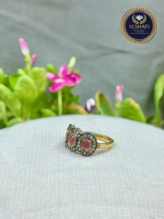Three Ruby Diamond Silver Ring – New Design 925 Sterling Luxury Jewelry