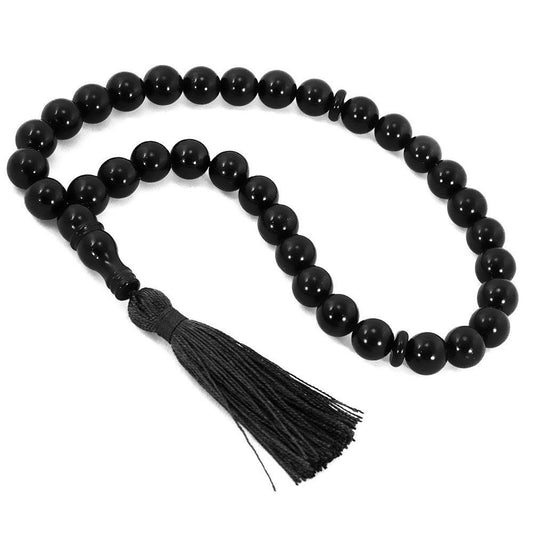 Classic Black Agate (Aqeeq) 33-Bead Prayer Beads for Zikr