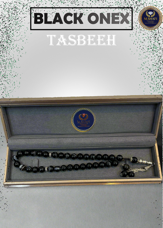 Luxury Black Agate Tasbih – 33 Prayer Beads
