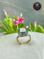 Square Design Diamond Polki Silver Ring – Unique Handmade Style
