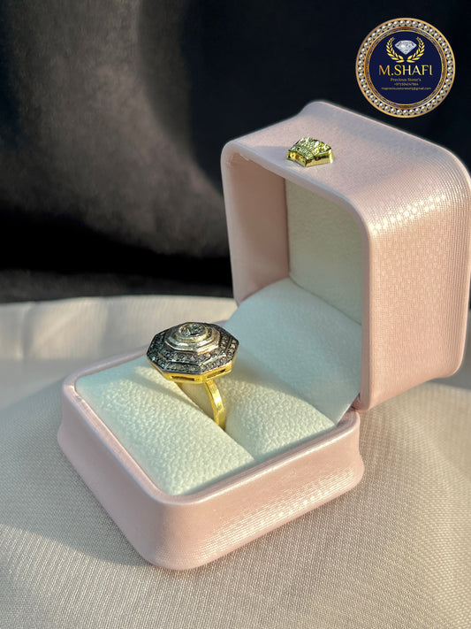 Diamond Polki Silver Ring – Classic Octagonal Design, Indian Traditional Jewelry”