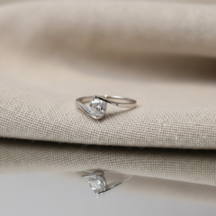 Unique Wave Solitaire Moissanite Ring – 925 Silver Floating Diamond Style Band
