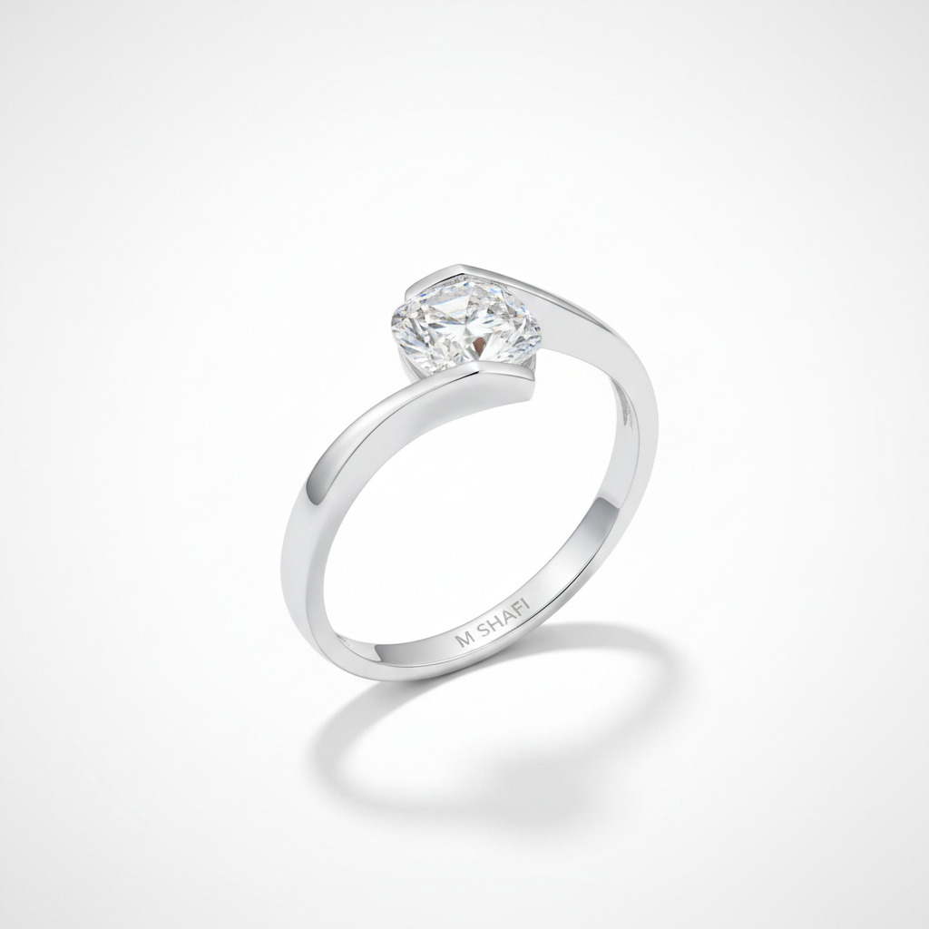 Unique Wave Solitaire Moissanite Ring – 925 Silver Floating Diamond Style Band