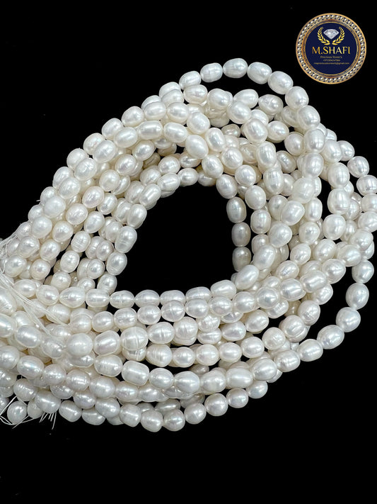 Natural White Freshwater Pearls – Oval Shape, High Quality , For Jewelry Making - 7 to 8mm