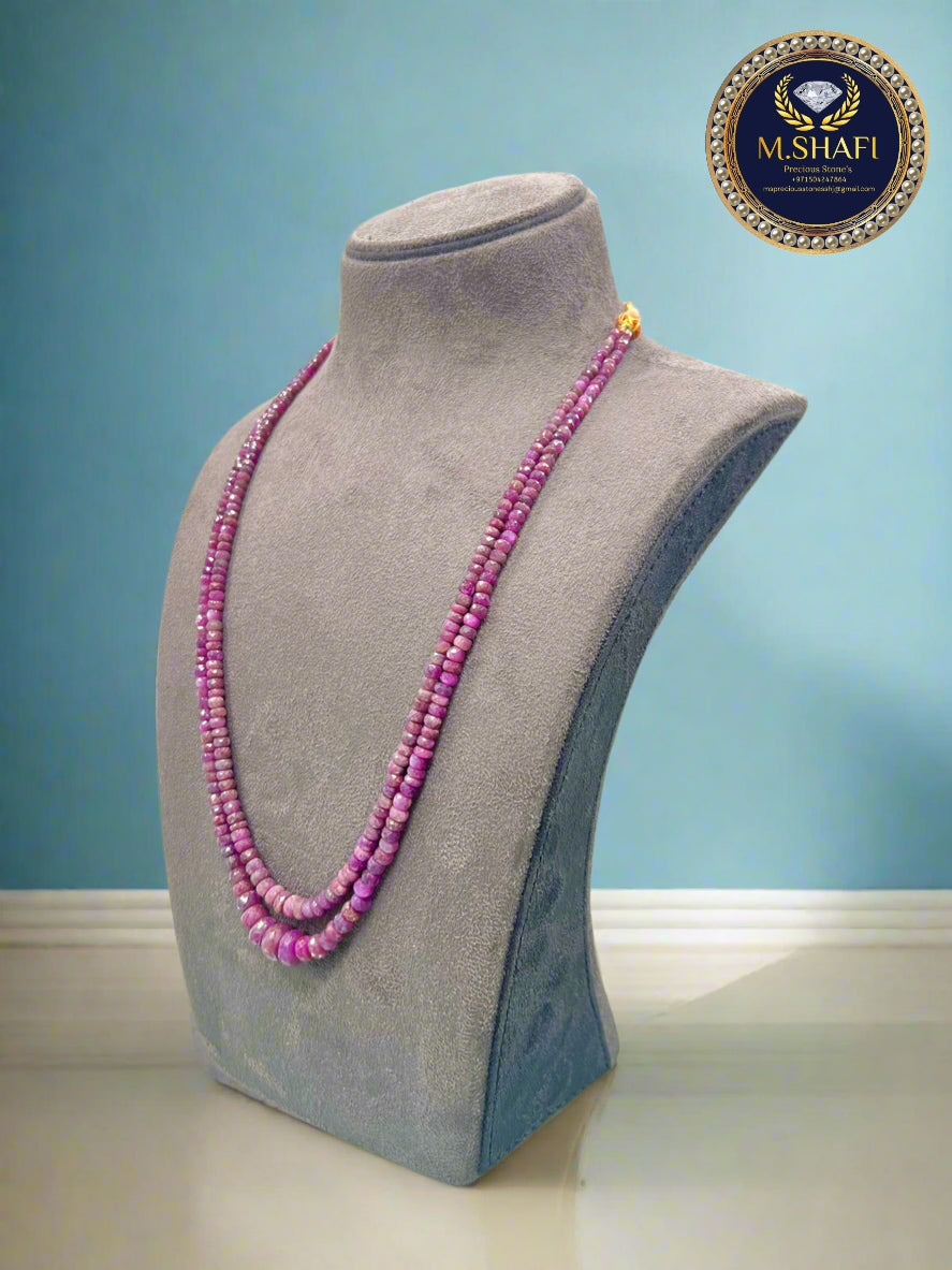 Premium Ruby Bead Necklace – 2 Line, Natural Stone