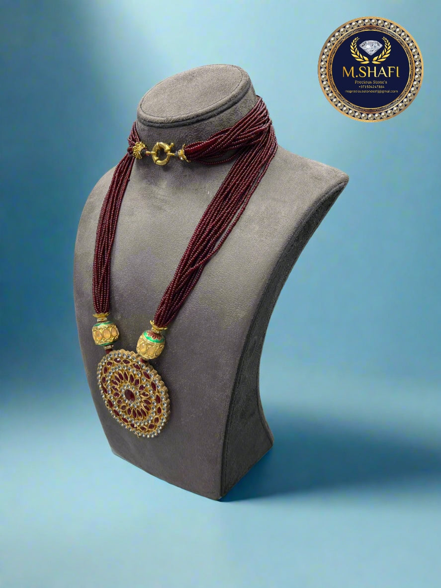 Red Beads 15-Line Necklace – Statement Multi-Strand Jewelry for Women