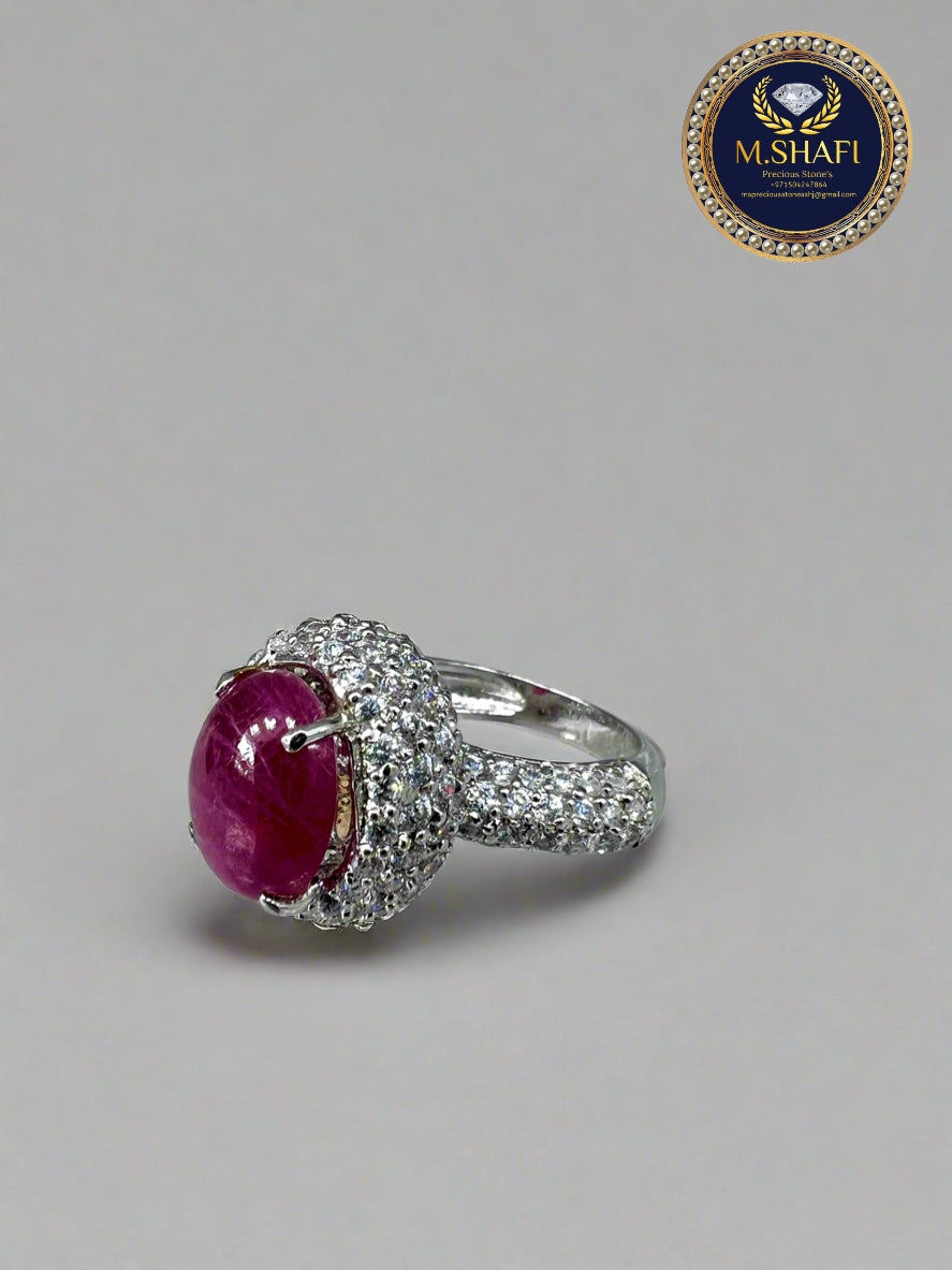 Premium Quality Ruby Ring in Silver with Sparkling Zircons