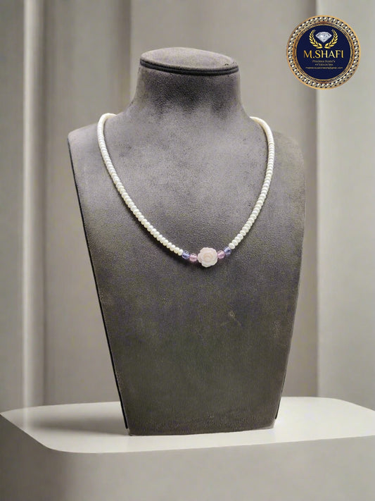 Luxury Freshwater Pearl Necklace and Mother of Pearl Flower Pendant Earrings Set