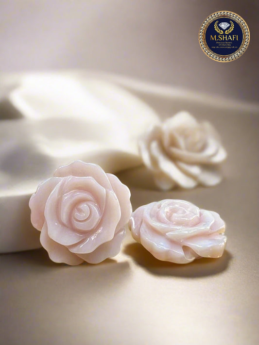 Pink Mother Of Pearl Flower Carved - Two Side Carved - Gold & Silver Jewelry