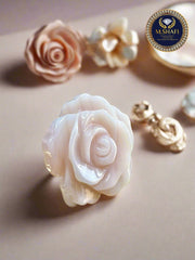 Pink Mother Of Pearl Flower Carved - Two Side Carved - Gold & Silver Jewelry