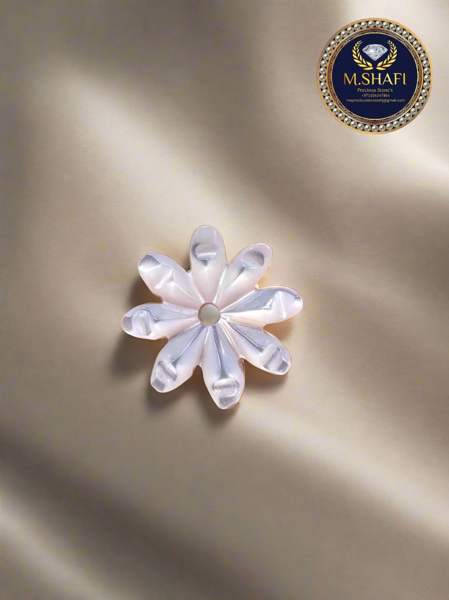 White Mother of Pearl Sunflower Shape – One Side Carved for Gold & Silver Jewelry Making