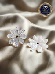 White Mother of Pearl Sunflower Shape – One Side Carved for Gold & Silver Jewelry Making