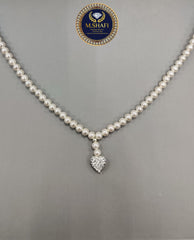 Shell Pearl Beaded Necklace with White Crystal Heart – Stylish Women’s Necklace