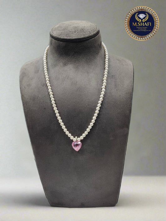 Shell Pearl Necklace with Pink Heart Zircon Pendant – Elegant New Design for Women