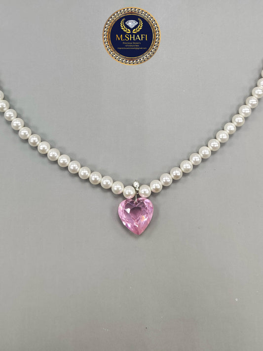 Shell Pearl Necklace with Pink Heart Zircon Pendant – Elegant New Design for Women
