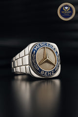 Platinum-Polish Mercedes Silver Ring – Refined Power on Your Hand