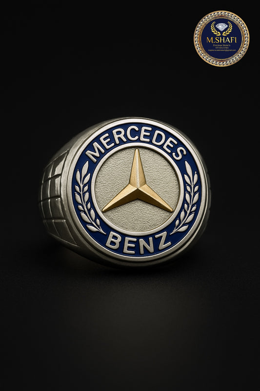 Platinum-Polish Mercedes Silver Ring – Refined Power on Your Hand