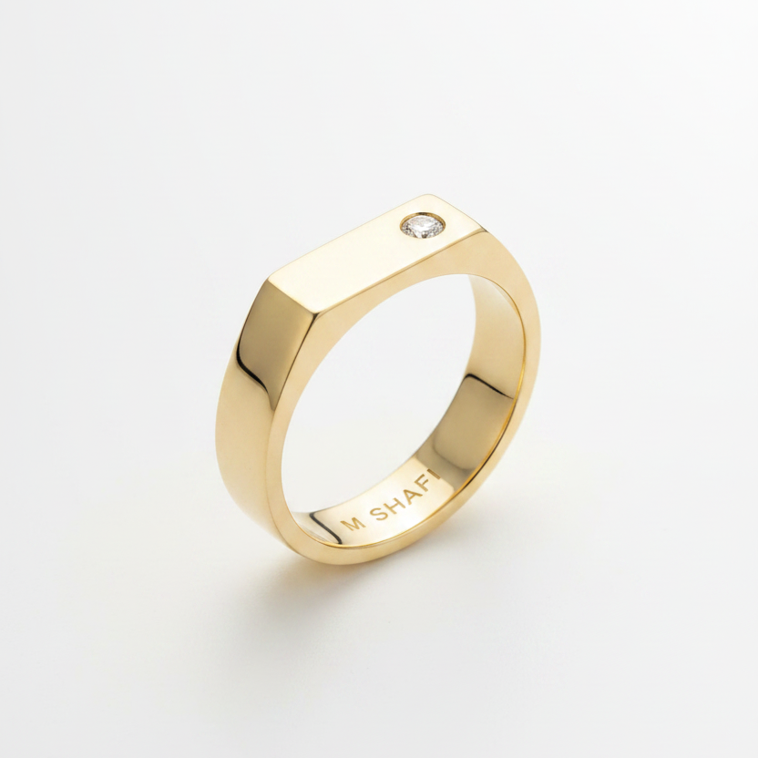 Modern Flat Top Solitaire Men’s Ring in Gold Plated Pure 925 Silver