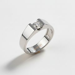 Modern Men’s Single Stone Flat Band Ring in Gold Plated Pure 925 Silver