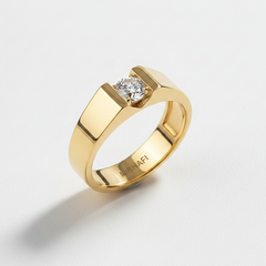 Modern Men’s Single Stone Flat Band Ring in Gold Plated Pure 925 Silver