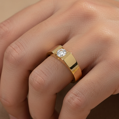Modern Men’s Single Stone Flat Band Ring in Gold Plated Pure 925 Silver